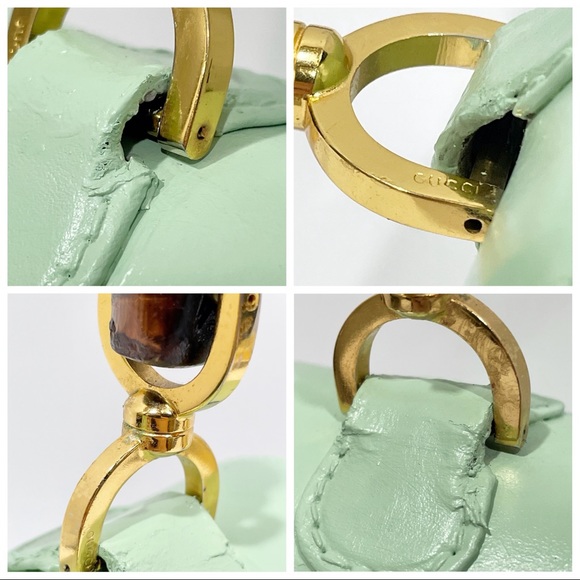❤️SOLD❤️Gucci mint green and off white leather vintage bamboo top handle bag - Picture 6 of 12